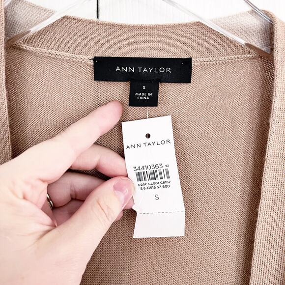 Ann Taylor Camel Long Sleeve Open Front Duster Cardigan - Picture 3 of 6